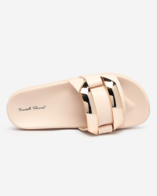 Жіночі бежеві тапочки з золотистим орнаментом Serina - Взуття