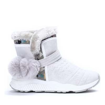 Szare śniegowce z pomponami Thea - Obuwie