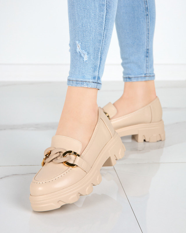 Béžové dámské boty se silnou podrážkou se zdobením Simero - Obuv