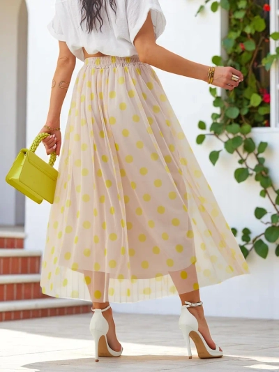 Royalfashion Жіноча міді-спідниця з віскози з тюлем у горошок