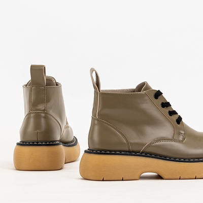Khaki matné dámské kozačky od Renss - Footwear