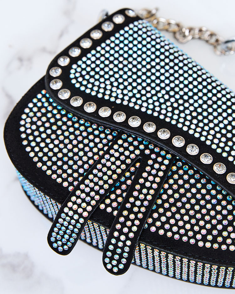 Royalfashion Černá dámská kabelka s perleťovými zirkony