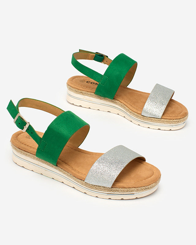 Royalfashion Zeleno-stříbrné dámské ploché sandály Rosmier