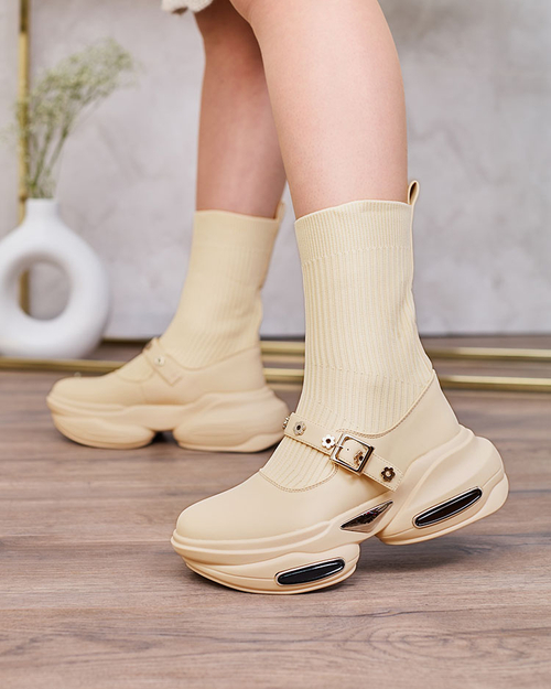 Royalfashion Жіночі спортивні черевики з верхом a'la sock бежевого кольору Folden