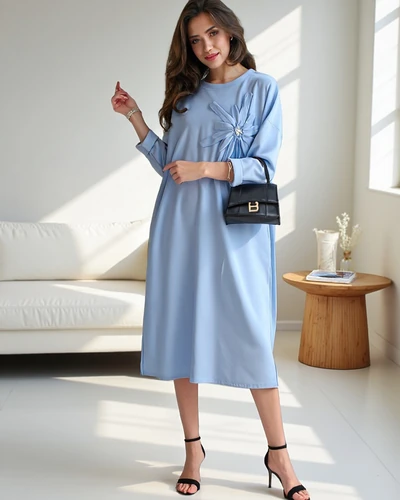 Royalfashion Dámské midi šaty, oversized látka s květinou