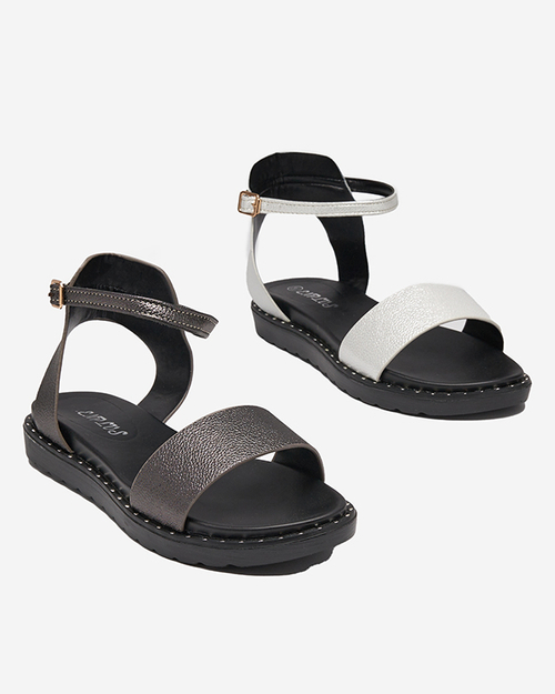 Темно-сірі жіночі босоніжки з мерехтливим покриттям Delika