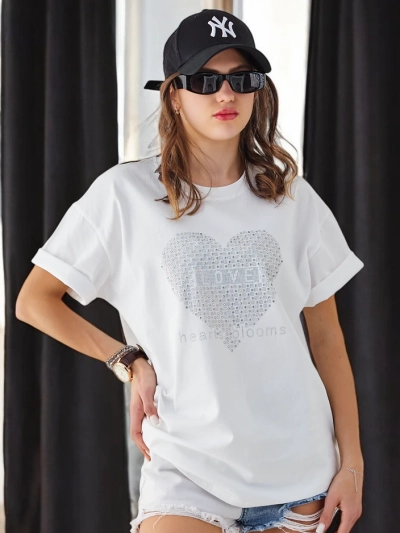 Royalfashion Жіноча бавовняна футболка LOVE з стразами