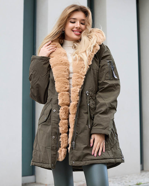 Жіноча зелена зимова куртка PLUS SIZE - Одяг