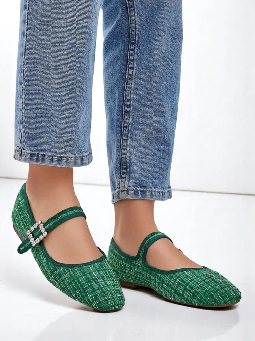 Royalfashion Жіночі клітинчасті балетки з пряжкою та ремінцем Riffos