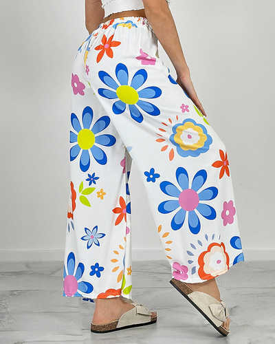 Royalfashion Dámské široké kalhoty z květinové látky