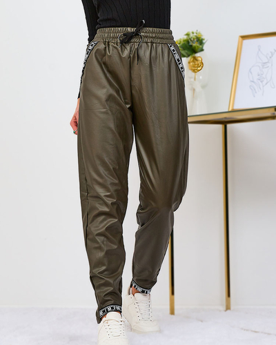 Royalfashion Вільні жіночі штани з екошкіри в кольорі хакі
