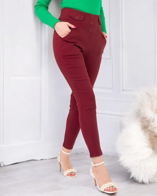 Бордові жіночі трегінси з гудзиками