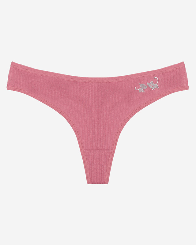 Tmavě růžové pruhované dámské kalhotky tanga s nášivkou - spodní prádlo