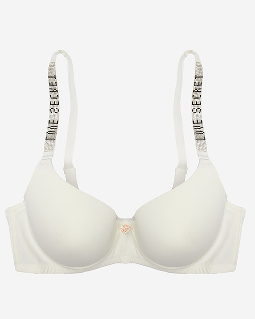 Гладкий білий бюстгальтер на кісточках з декорованими бретелями - Нижня білизна