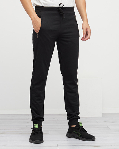 Pánské černé tepláky s kapsami na zip - Oblečení