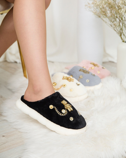 Royalfashion Černé dámské kožešinové pantofle s ornamenty Erserra