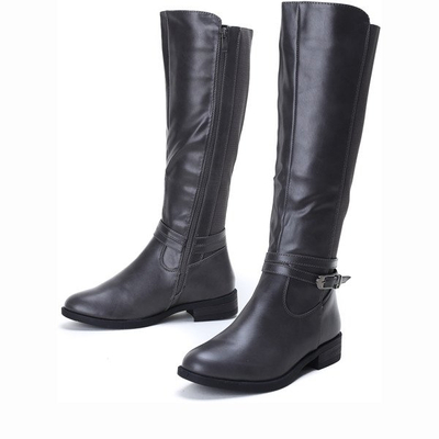 Szare kozaki ze skóry ekologicznej Ido- Obuwie