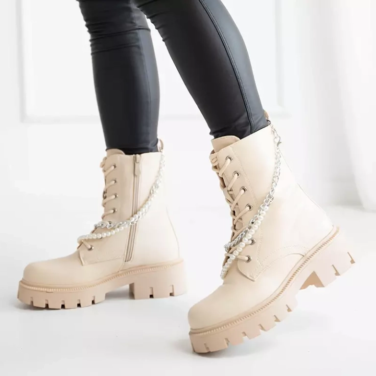 OUTLET Krémové dámské tašky s řetízkem a perličkami Agsiva - Obuv