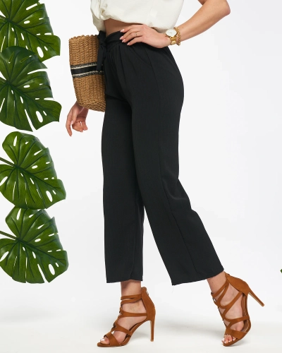 Чорні жіночі широкі штани з тканини - Одяг