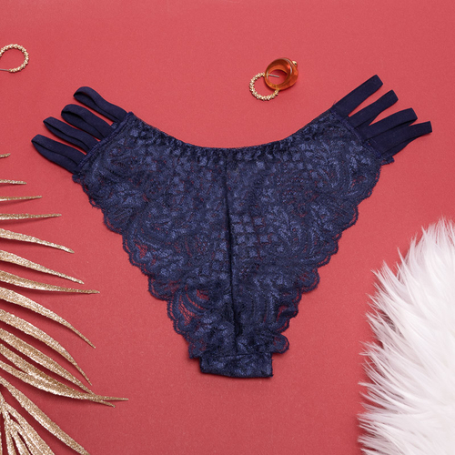 Темно-сині мереживні трусики