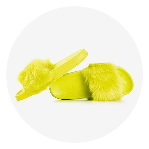 Неонові зелені тапочки з хутром Millie - Взуття