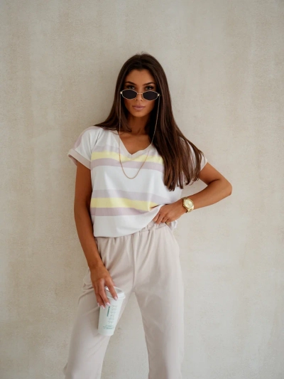 Royalfashion Жіночий комплект у стилі велюру з коротким рукавом у смужку