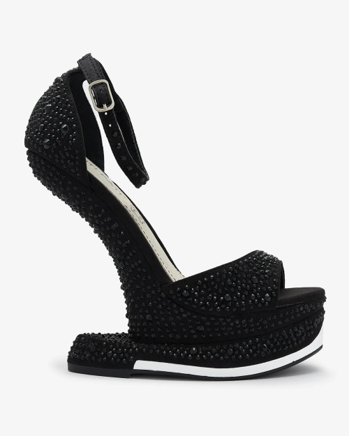 Чорні жіночі туфлі-човники з відкритим носком з цирконами Elenki - Взуття