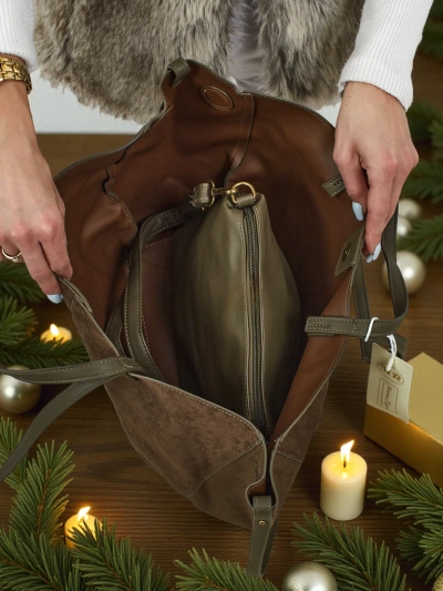 Dámská shopper kabelka z eko semiše s menší eko koženou kabelkou v sadě 2v1 Elinea