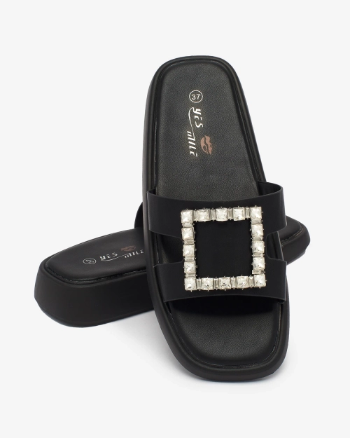 Жіночі шльопанці Royalfashion чорні з кристалами Telika