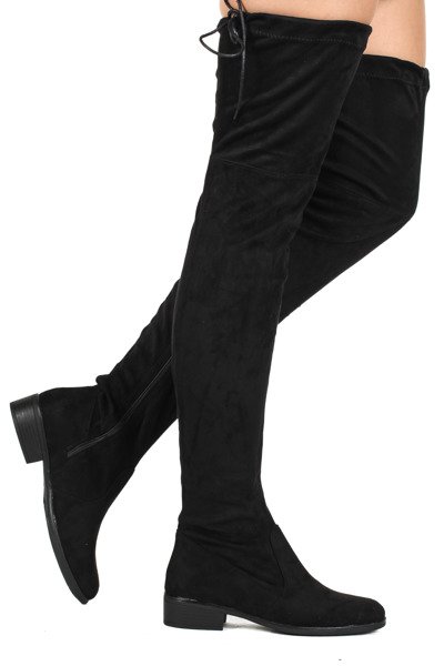 Czarne, zamszowe kozaki - Obuwie