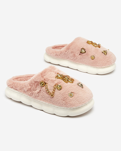 Royalfashion Růžové dámské kožešinové pantofle s ornamenty Erserra