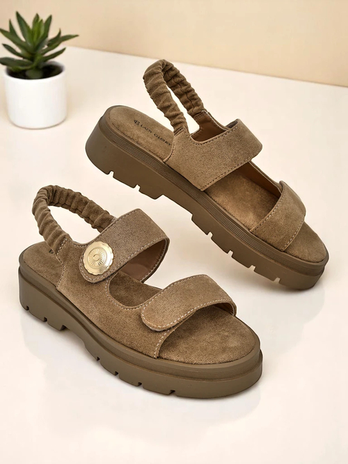 Жіночі сандалі Royalfashion Callisto коричневі екошкіра платформа