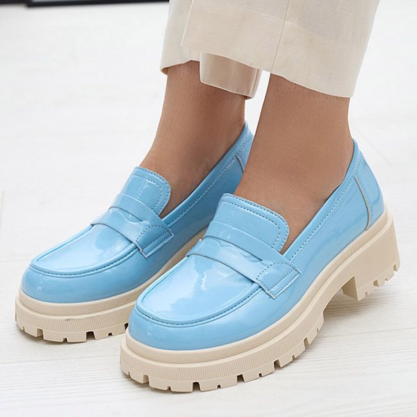 Royalfashion Modré lakované mokasíny pro ženy Noppel