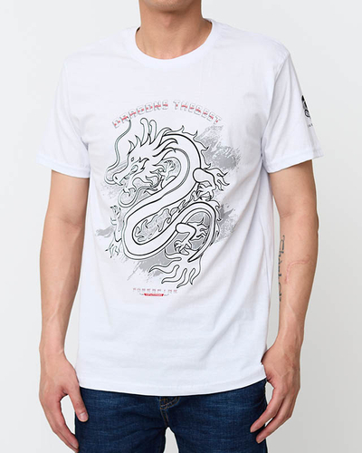 Pánské bílé bavlněné tričko s potiskem - Oblečení