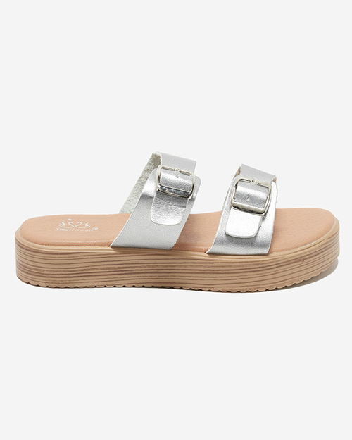 Срібні жіночі тапочки з екошкіри з пряжками Nepise - Взуття