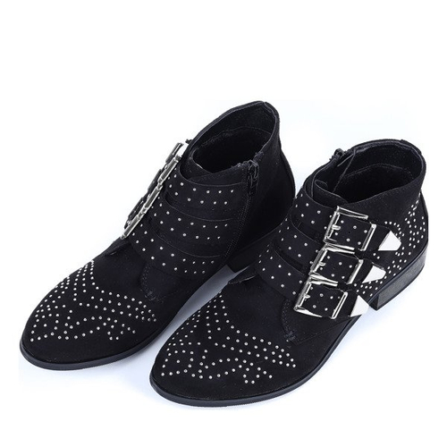 Czarne botki Caudice zdobione dżetami- Obuwie