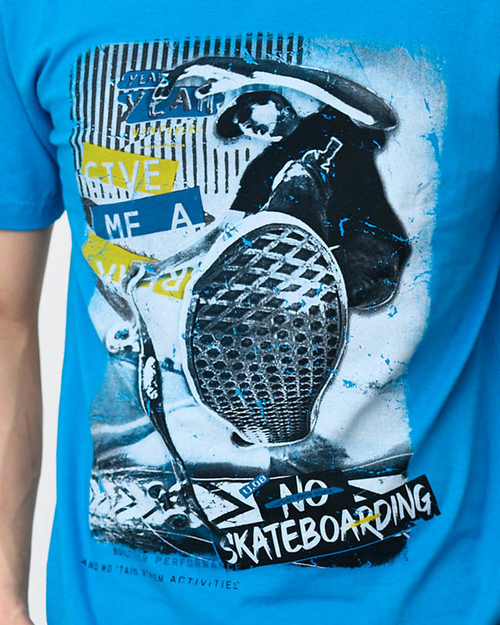 Чоловіча синя бавовняна футболка з барвистим принтом - Одяг