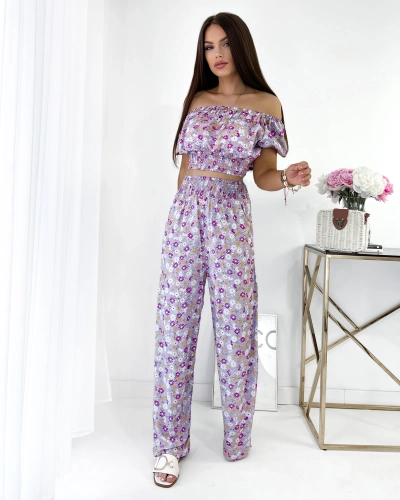Royalfashion Фіолетовий жіночий квітковий комплект з двох частин