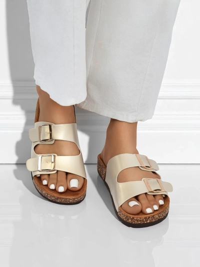 Жіночі сандалі Royalfashion Aurelia gold – плоскі шльопанці з екошкіри (розмір 39)