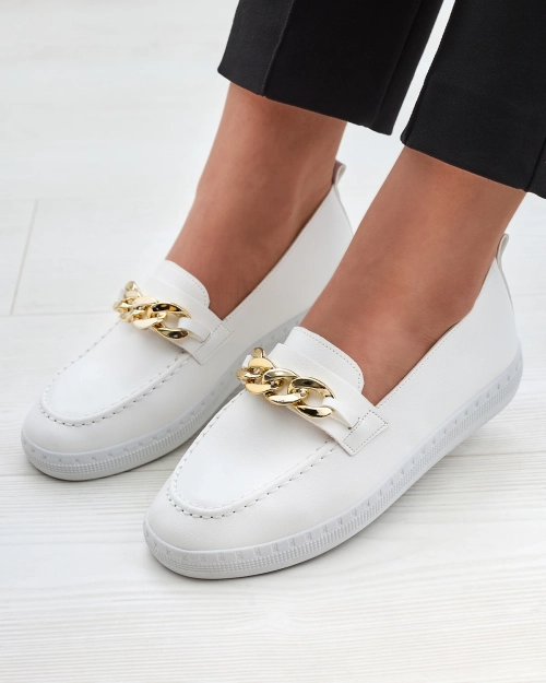 Жіночі білі мокасини з золотим декором Ellica- Footwear