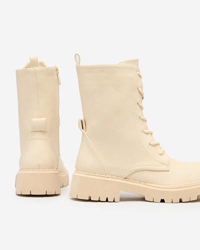 Royalfashion Béžové dámské šněrovací kozačky Vacavva