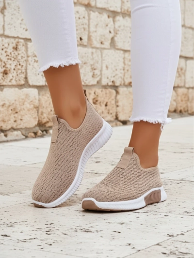 Dámské slip-on boty Selene světle hnědé, tkanina, plochý podpatek, komfort