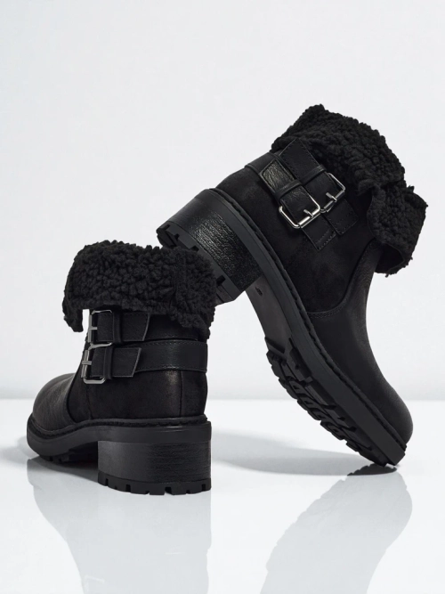 Botki damskie eko skórzane z kożuszkiem Kavira