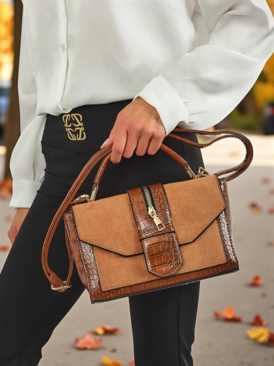 Жіноча Сумка Callista з екошкіри замші та патентної шкіри, коричнева