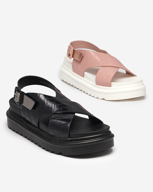 Чорні жіночі босоніжки на платформі з тисненням Ewerika - Взуття