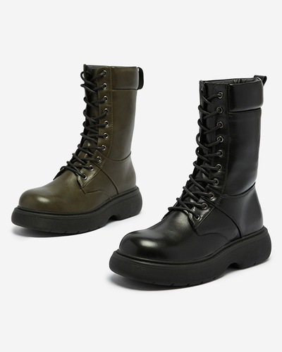 Tmavě zelené šněrovací dámské vysoké kozačky Ferisis - Obuv