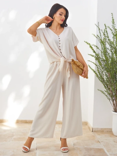Royalfashion Dámský casual set s blůzou krátkým rukávem a širokými kalhotami