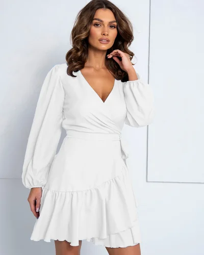 Royalfashion Dámské mini šaty s vázáním a volány