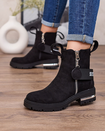 Royalfashion Černé kozačky z ekokůže s páskem a zipy Redmisala