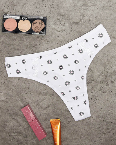 Dámská bílá bavlněná tanga s květinami - Spodní prádlo